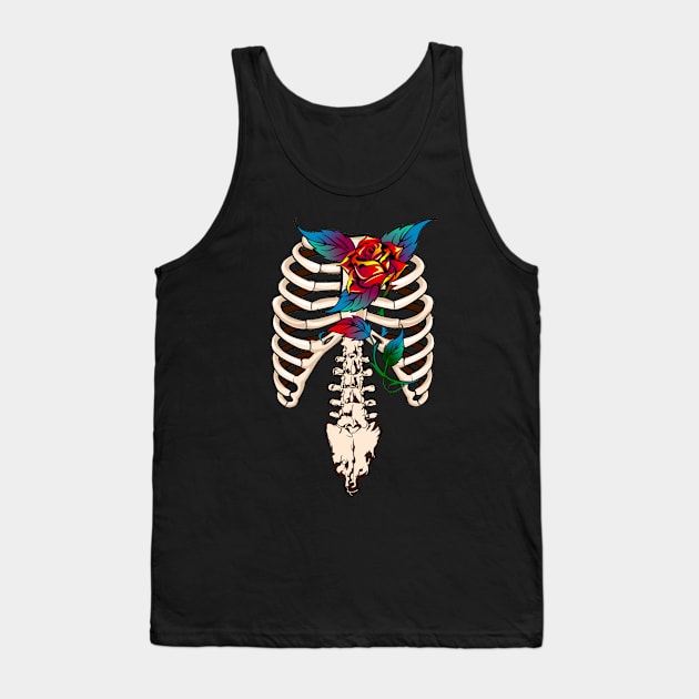 Skeleton and Rose Tank Top by Merilinwitch